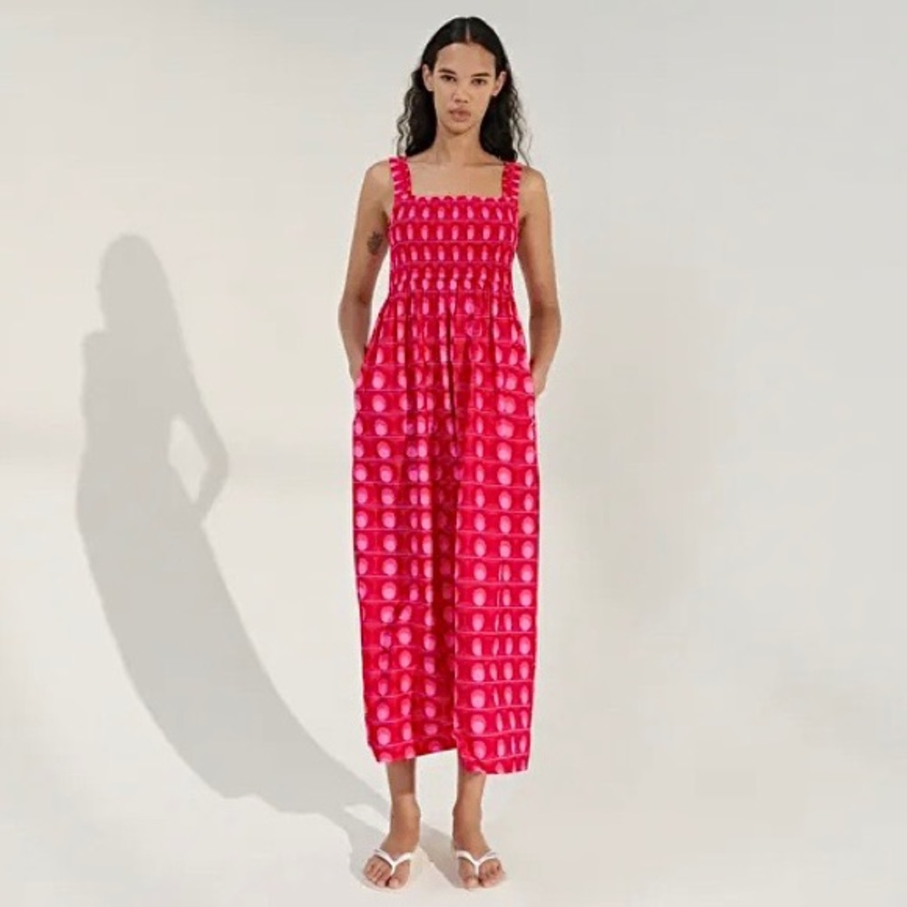 NWOT ZARA Printed Midi Dress Fuchsia Geometric Print Size Small.